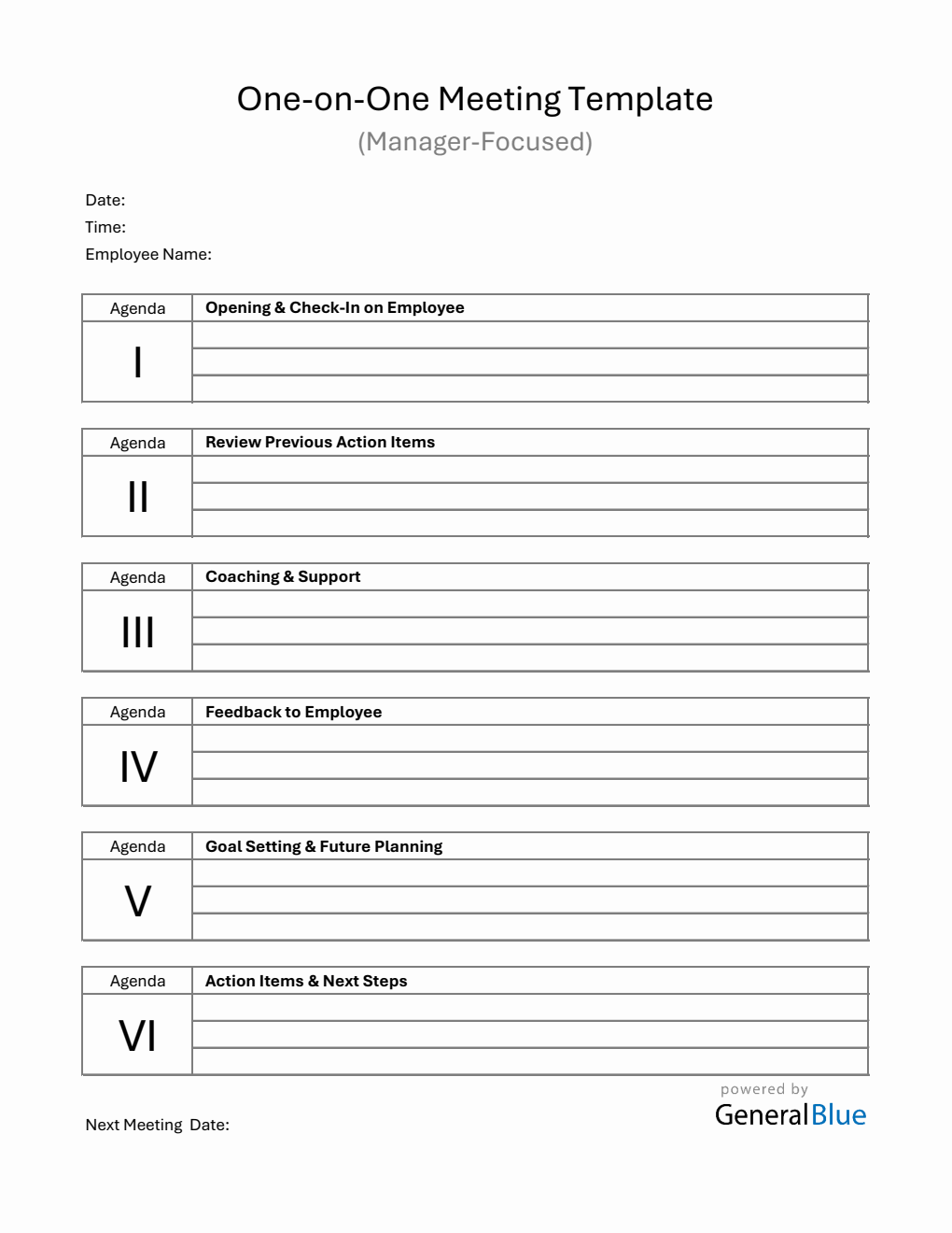  1-on-1 Meeting with Manager Template (Excel)