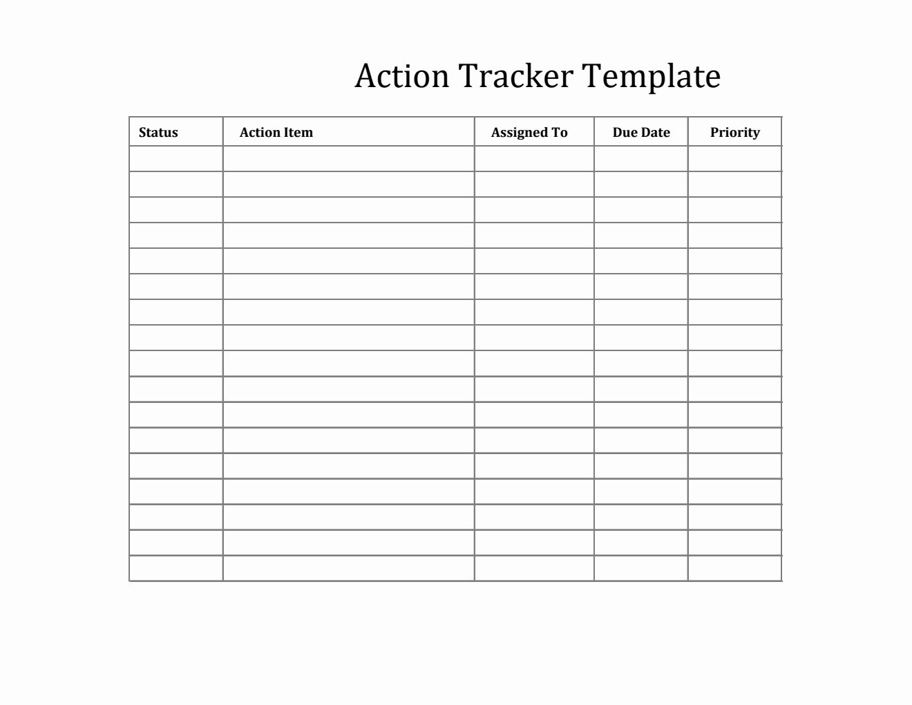 Printable Action Item Tracker Template Excel