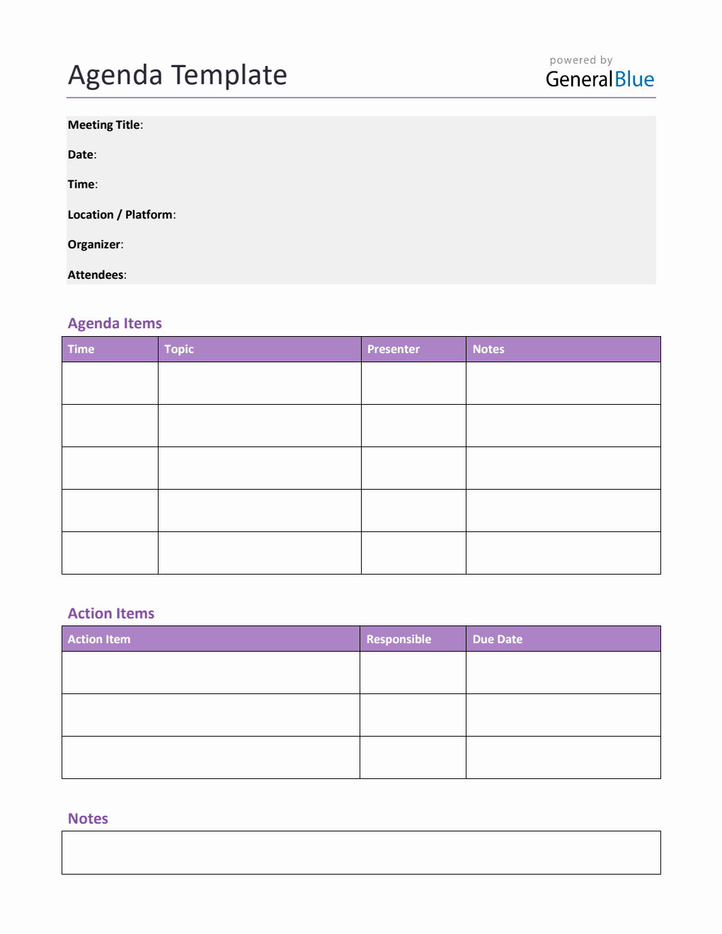 Editable Agenda Template in Word