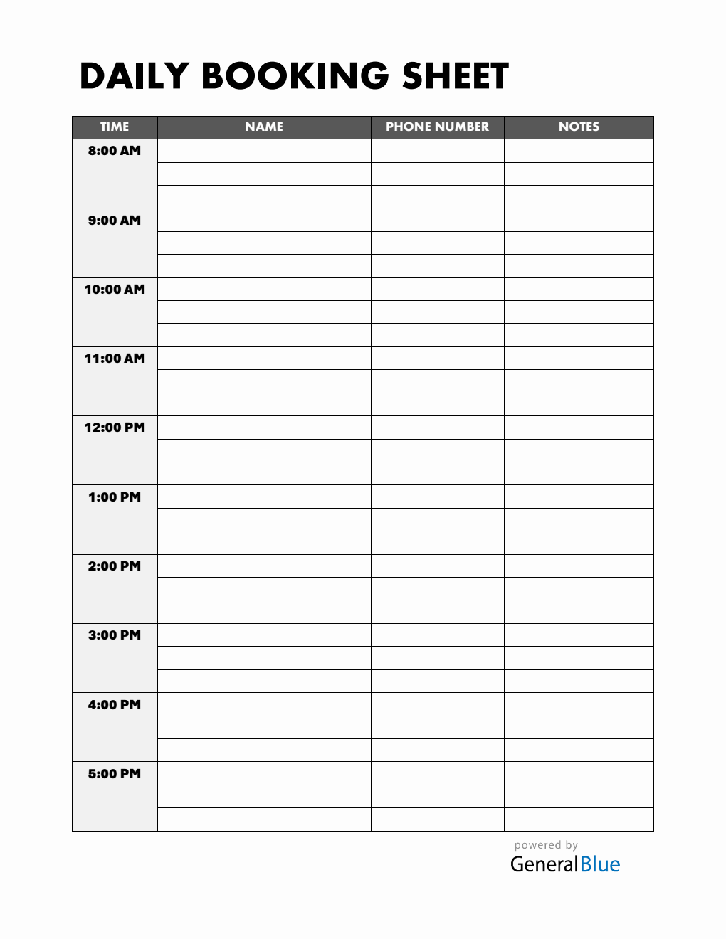 Printable Appointment Sign Up Sheet in Word (1-Hour Interval)