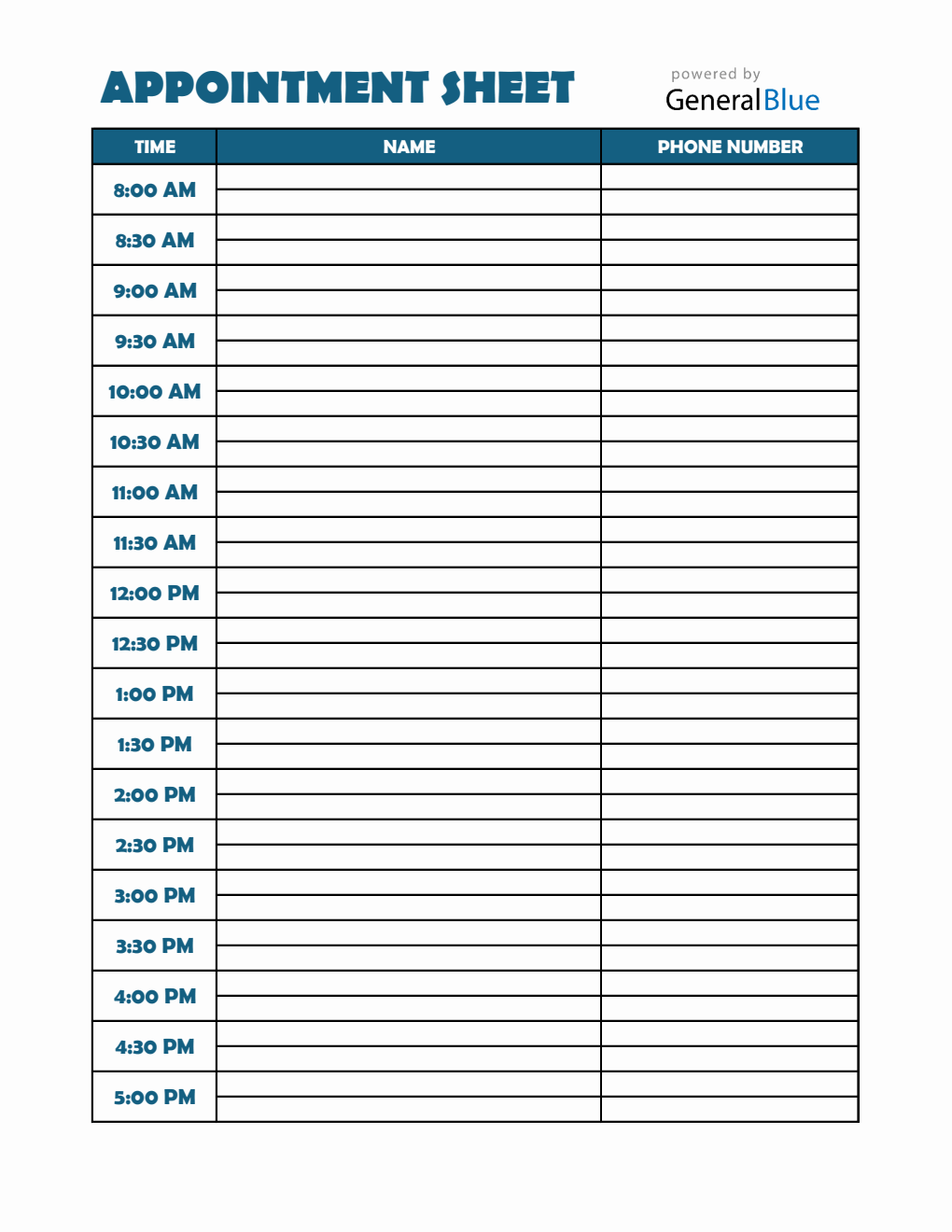 Customizable Appointment Planner (30-Minute Interval) in Excel