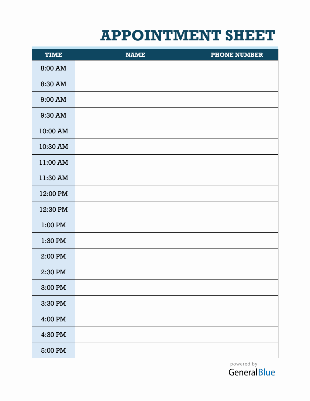 Free Editable Appointment Sheet PDF (30-Minute Interval Schedules)