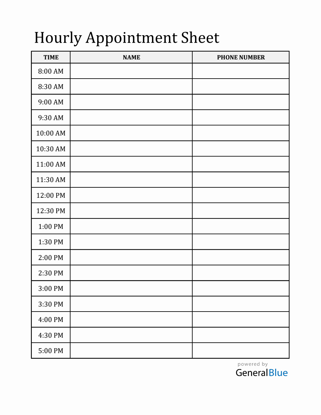 Printable Appointment Planner (30-Minute Interval) in Excel