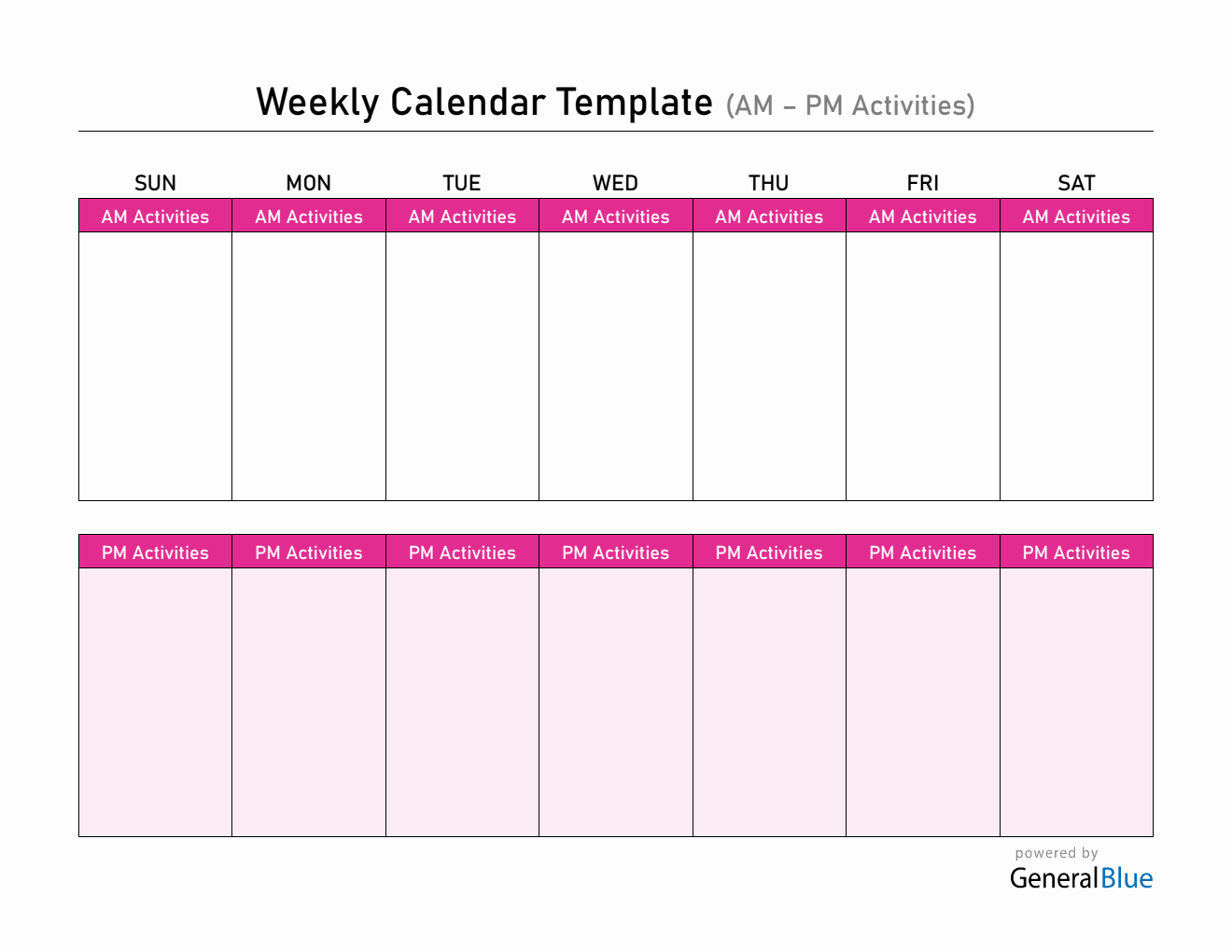 At-A-Glance Weekly Calendar Editable in Word (AM-PM Layout)