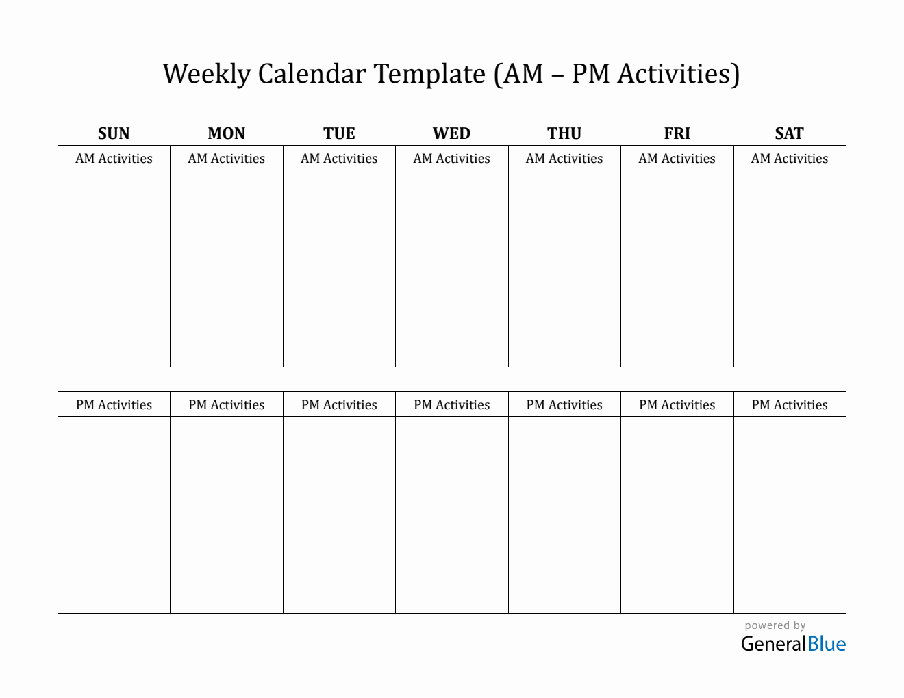 At-A-Glance Weekly Calendar Printable in Word (AM-PM Layout)