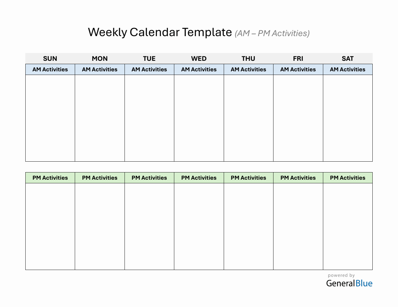 At-A-Glance Weekly Calendar Customizable in PDF (AM-PM Layout)