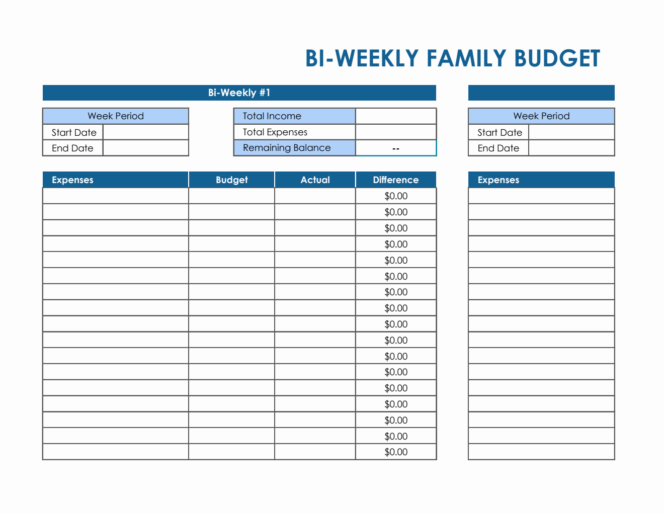 Bi-Weekly Family Budget Template in Excel