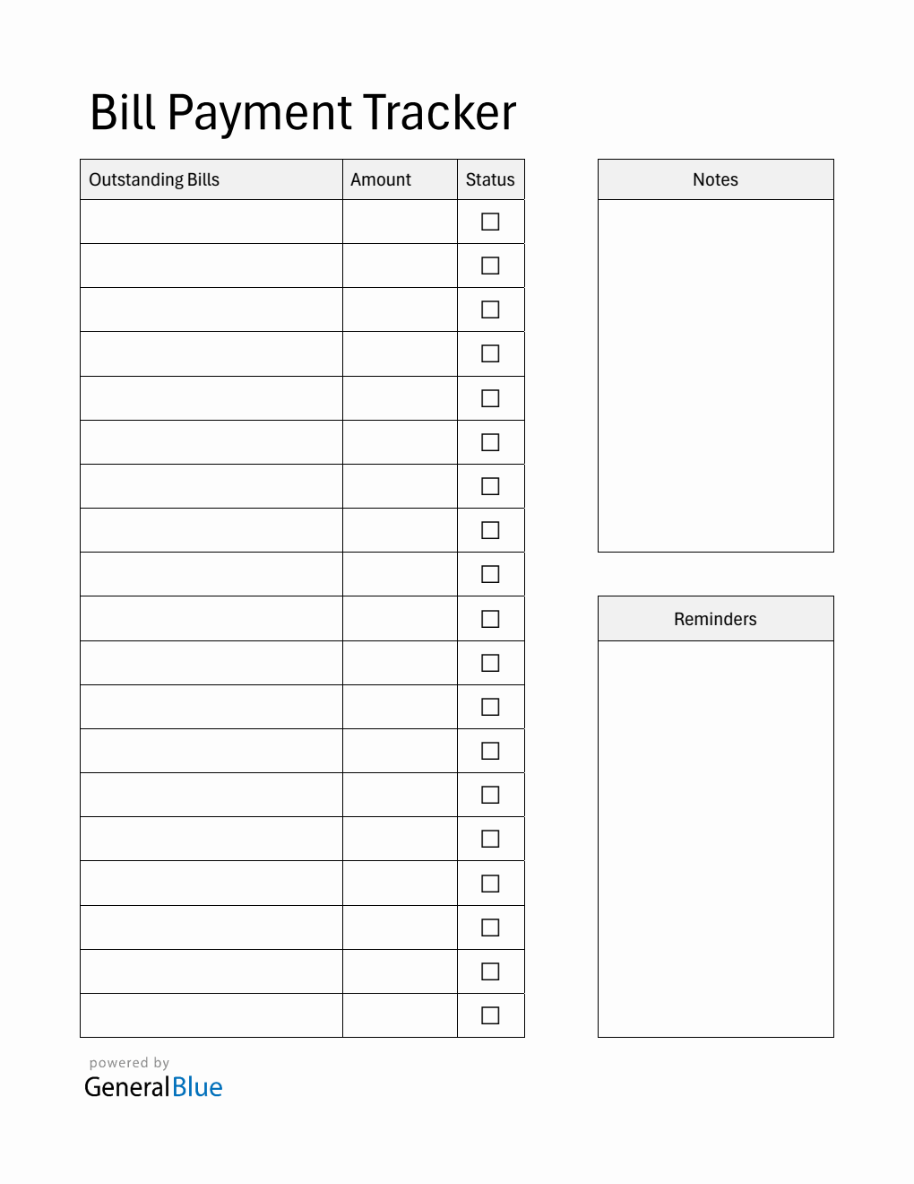 Fillable Bill Payment Tracker in Word
