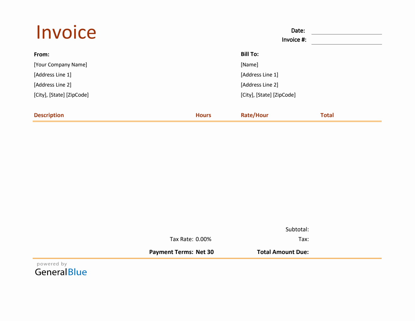 Blank Invoice Template in Excel Basic