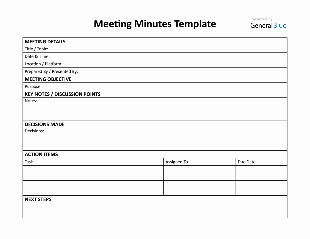 Printable Board Meeting Minutes Template PDF
