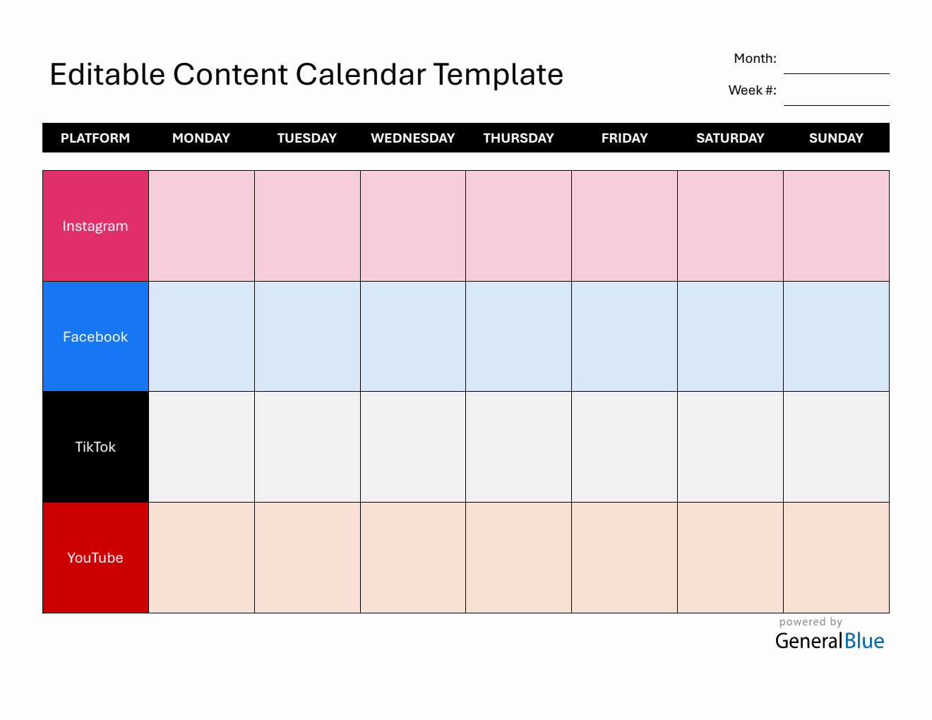 Free Editable Content Calendar Template in PDF