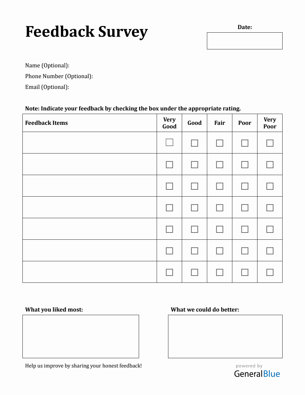 Printable Customer Feedback Form Word