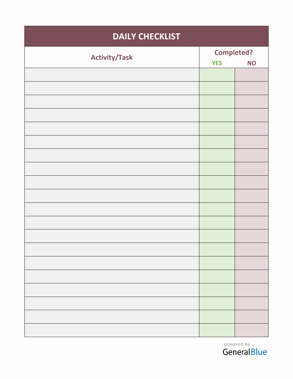 Daily Checklist Template in PDF