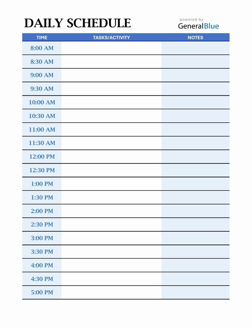 Daily Schedule Template Excel (30 Min Interval)