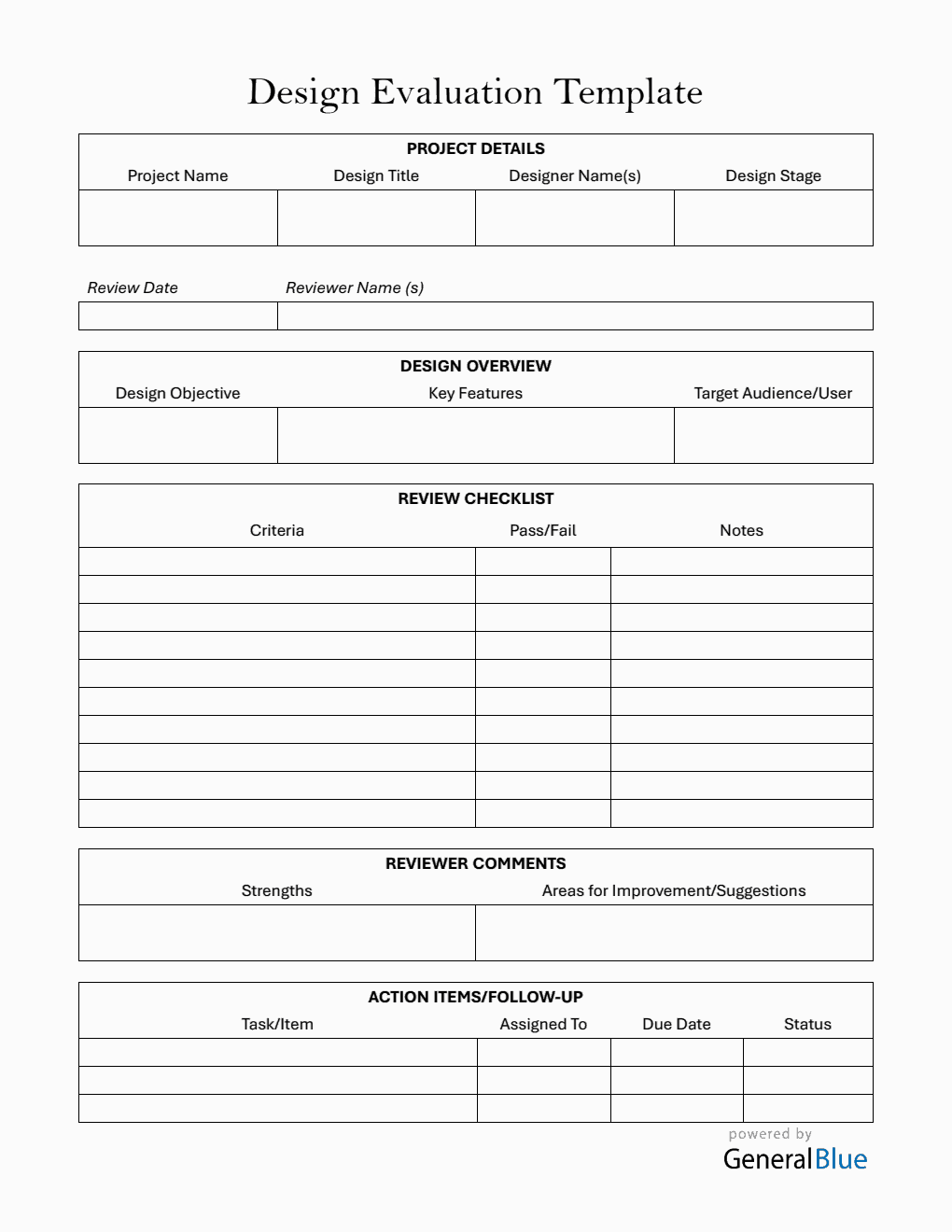 Printable Design Review Template - Free PDF Download