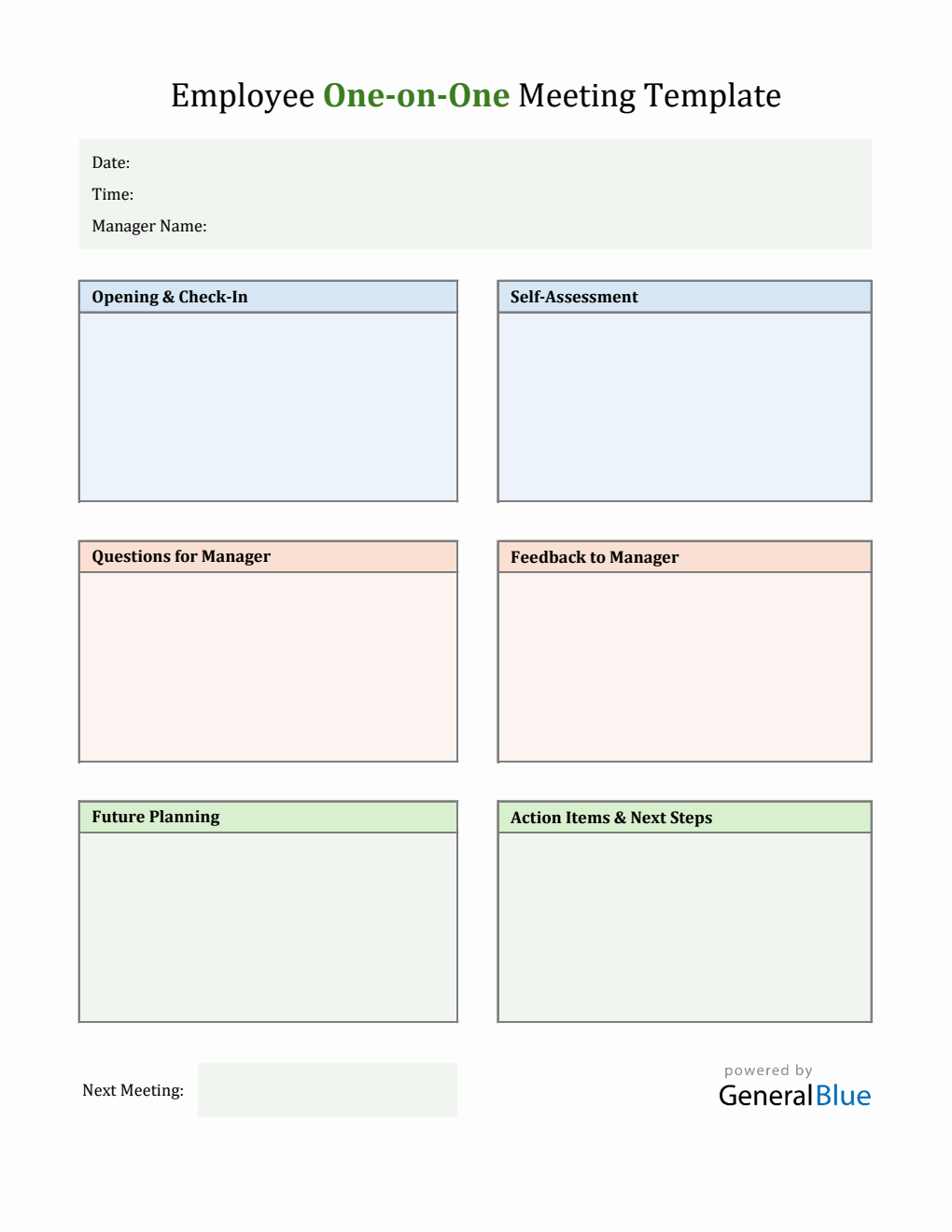 Downloadable Employee One-on-One Meeting Template Excel