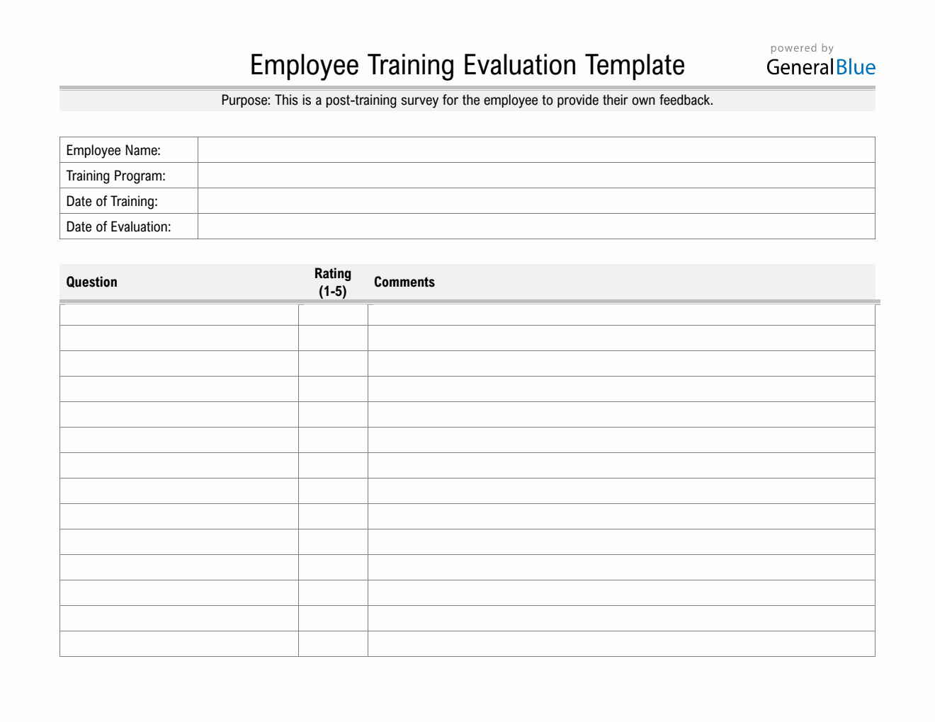 Free Employee Post-Training Evaluation Form Printable in Word