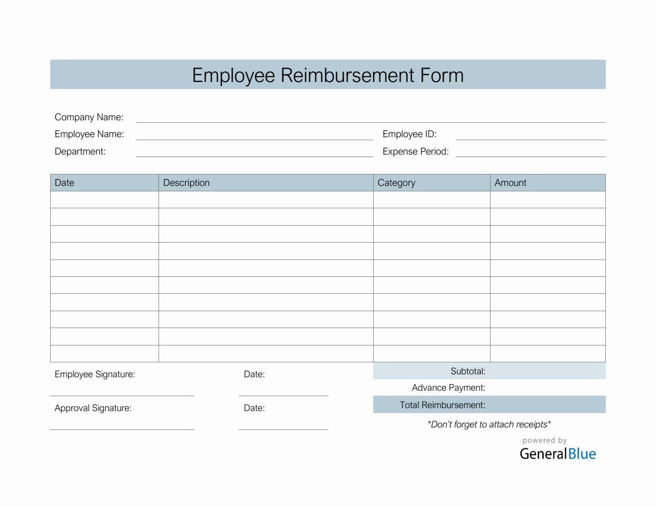 Employee Reimbursement Form in PDF (Basic)