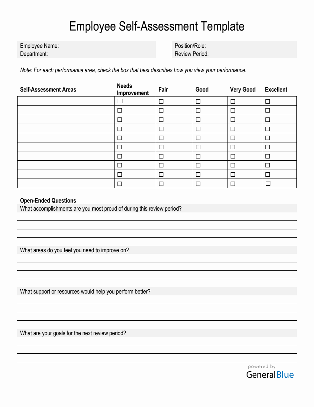 Self-Assessment Template for Professional Growth - PDF Format