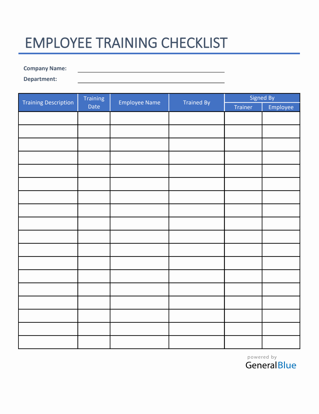 Employee Training Checklist in Excel