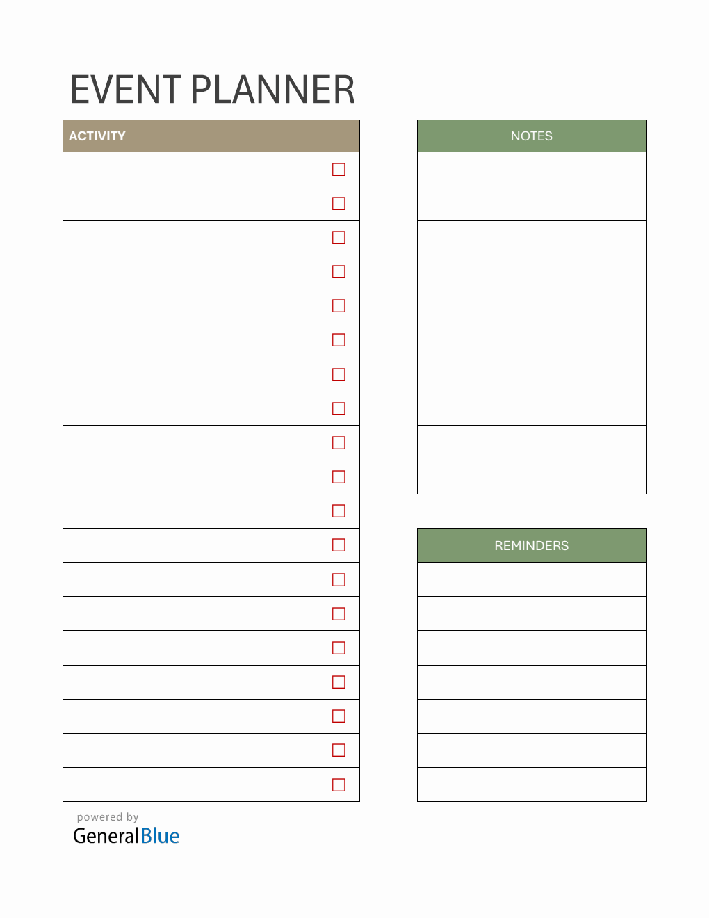 Event Planning PDF - Free Fillable Template