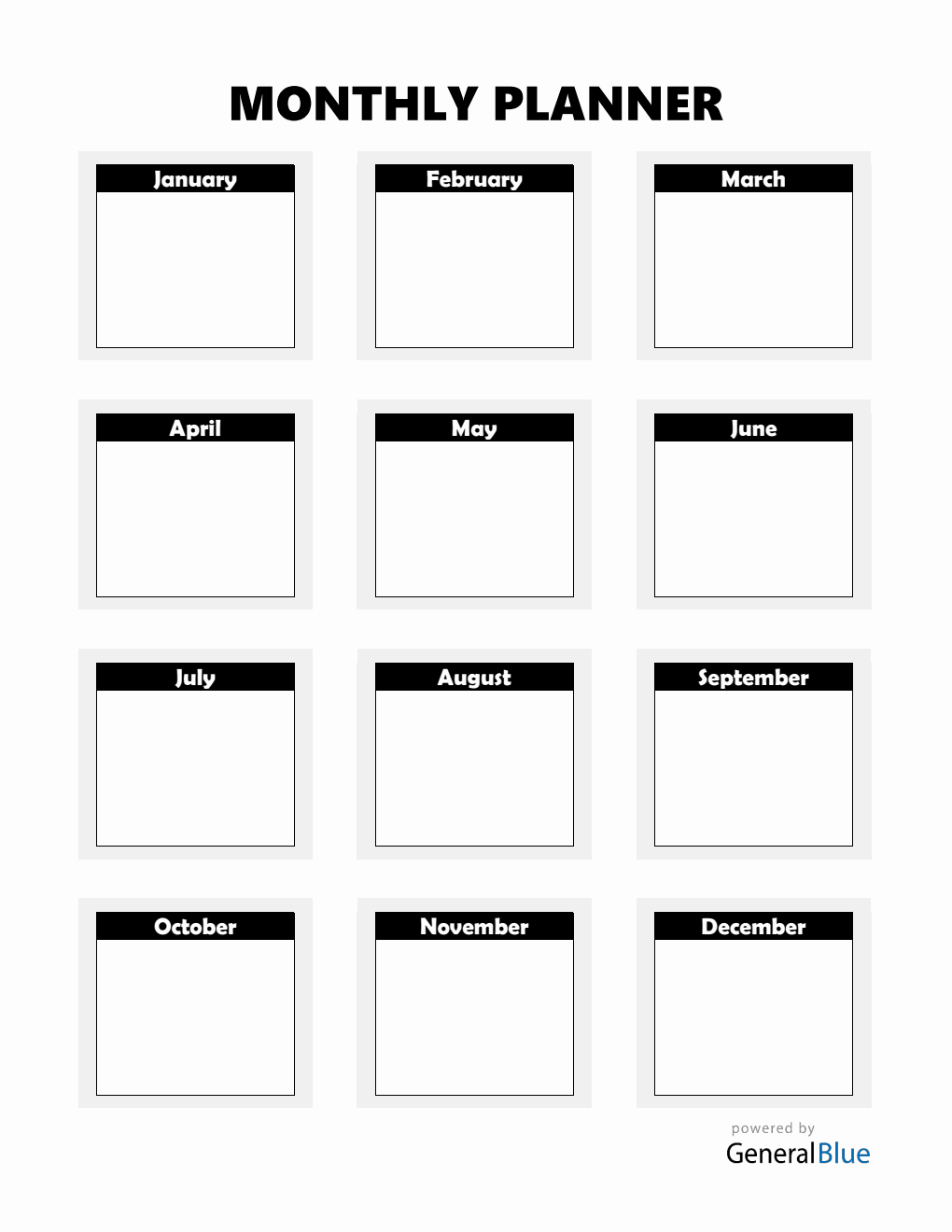 Free Printable PDF Monthly Planner Template (Black)