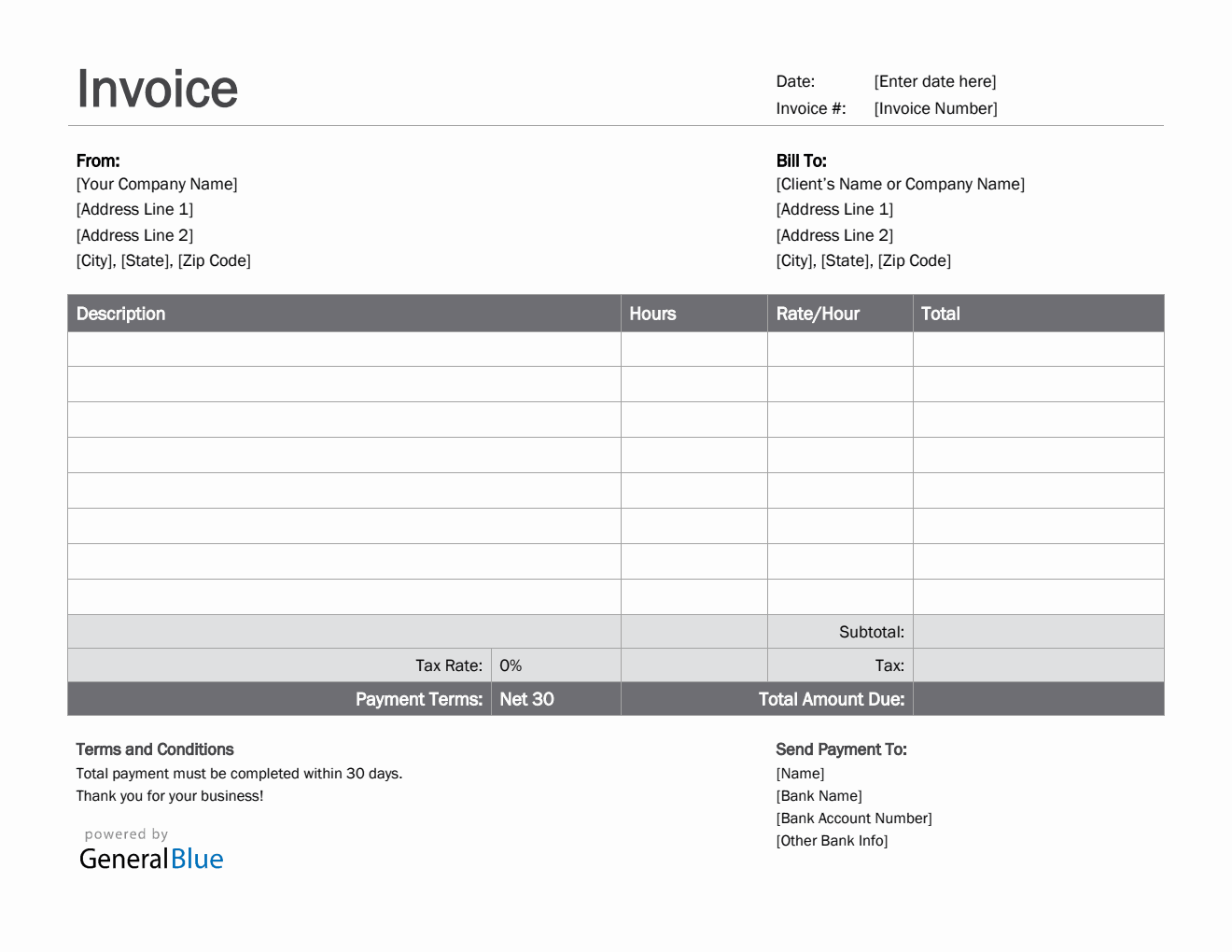 Word Invoice Template for U.S. Freelancers With Tax (Simple)
