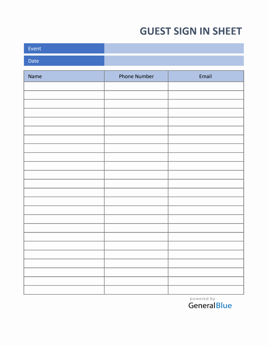 Guest Sign In Sheet in Excel