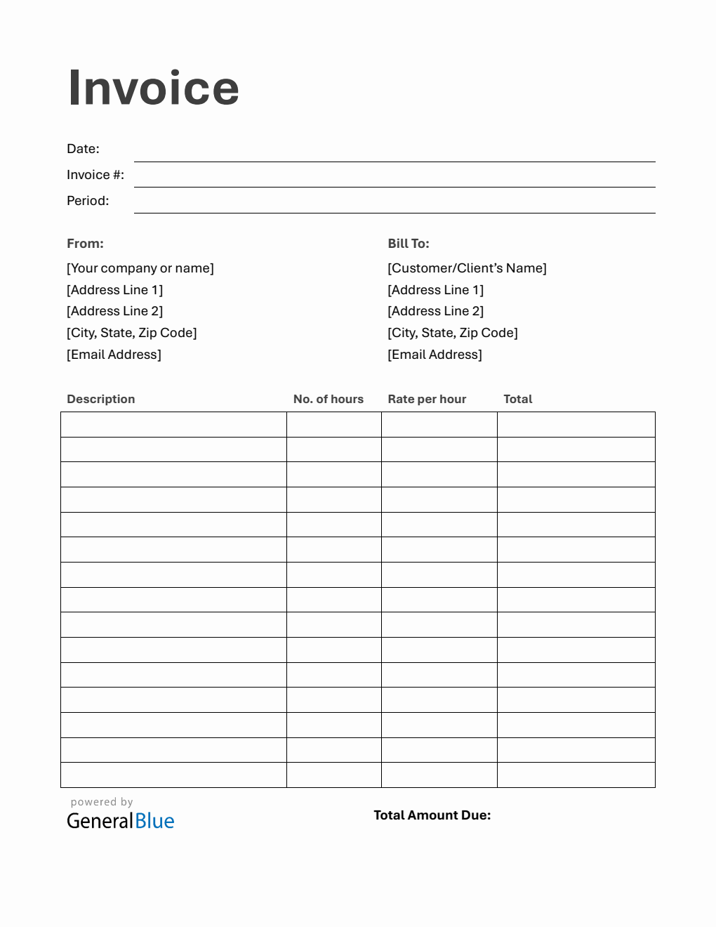Free  Hourly Invoice Template PDF