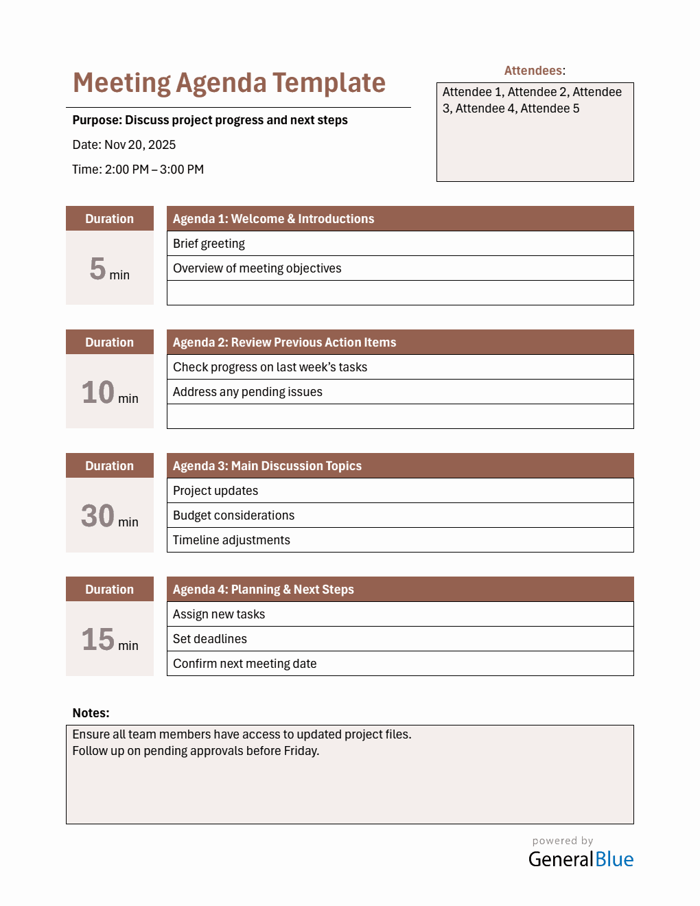 General Meeting Agenda Template | Free to Use in Word Format