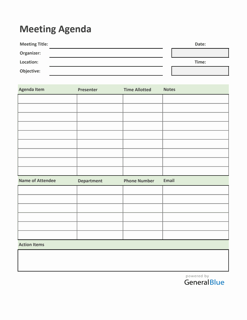 Free Basic Meeting Agenda Template in Excel