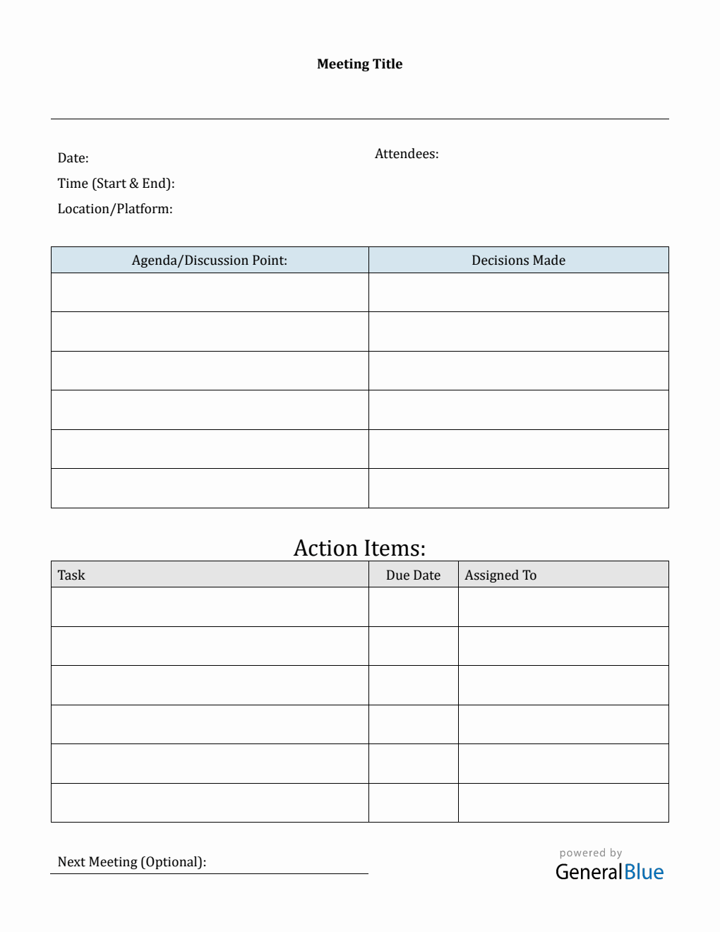 Meeting Minutes Template  in PDF
