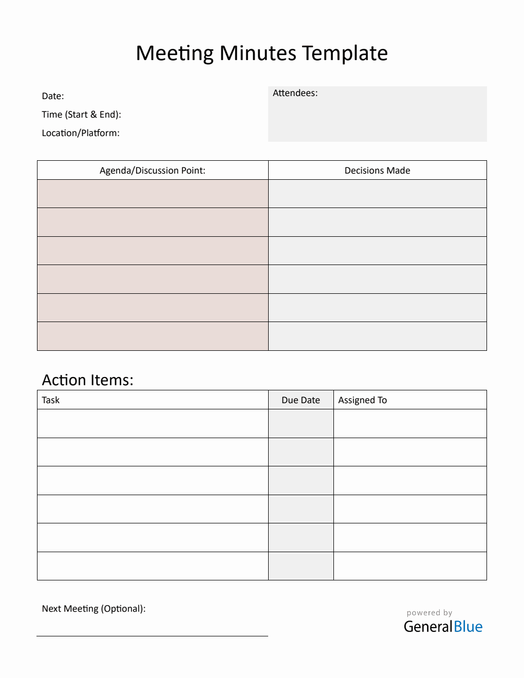 Meeting Minutes Template Downloadable in Word