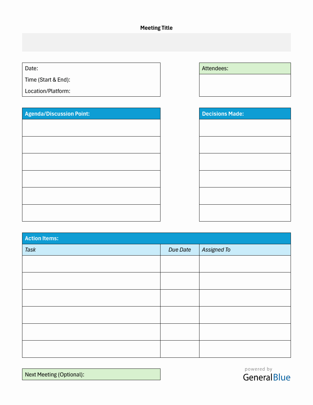 Meeting Minutes Template Customizable in PDF