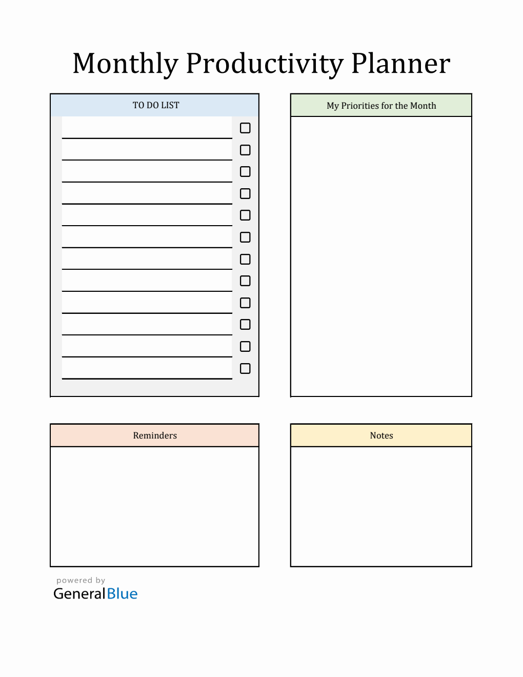 Free Monthly Planner Template Excel (Colored)