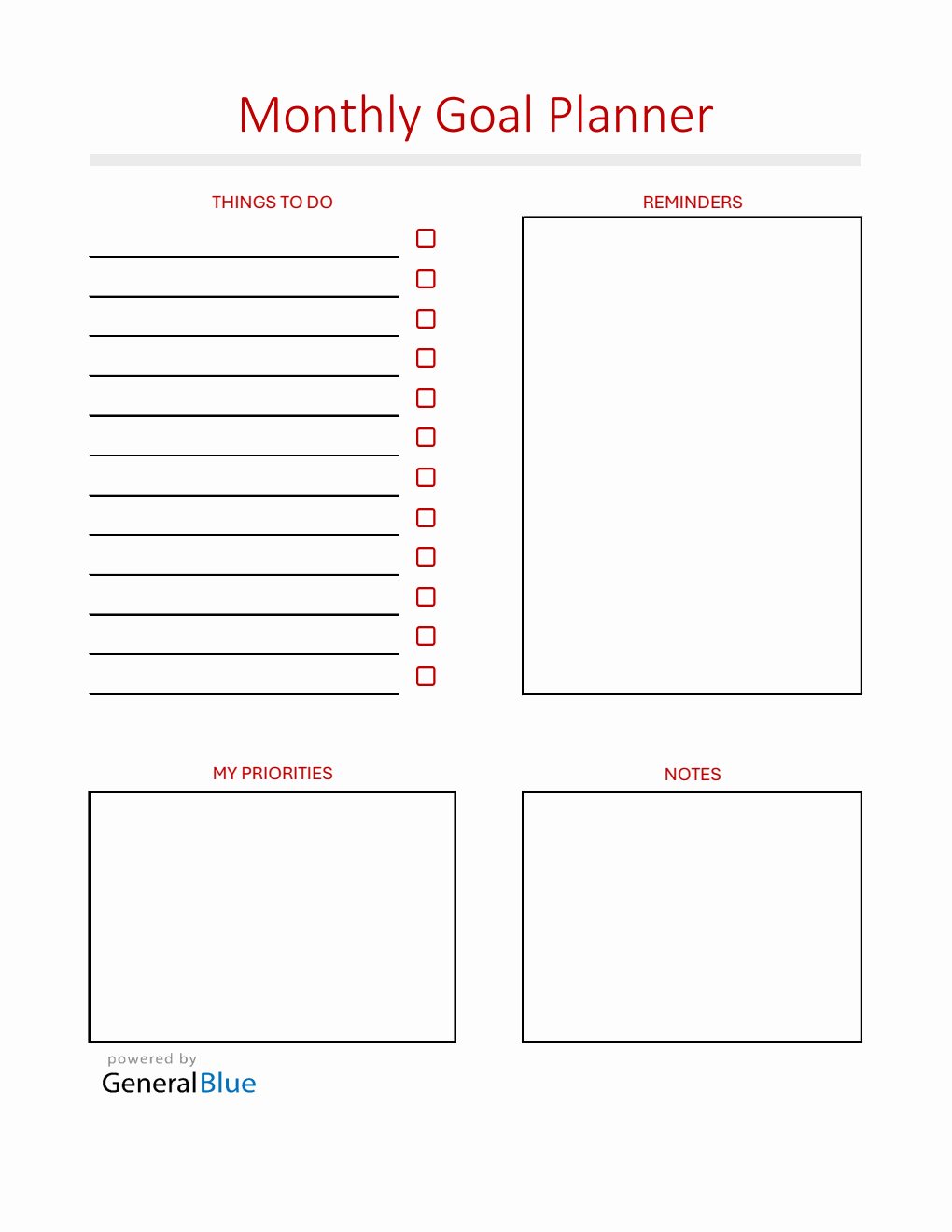 Free Monthly Planner Template Excel (Simple)