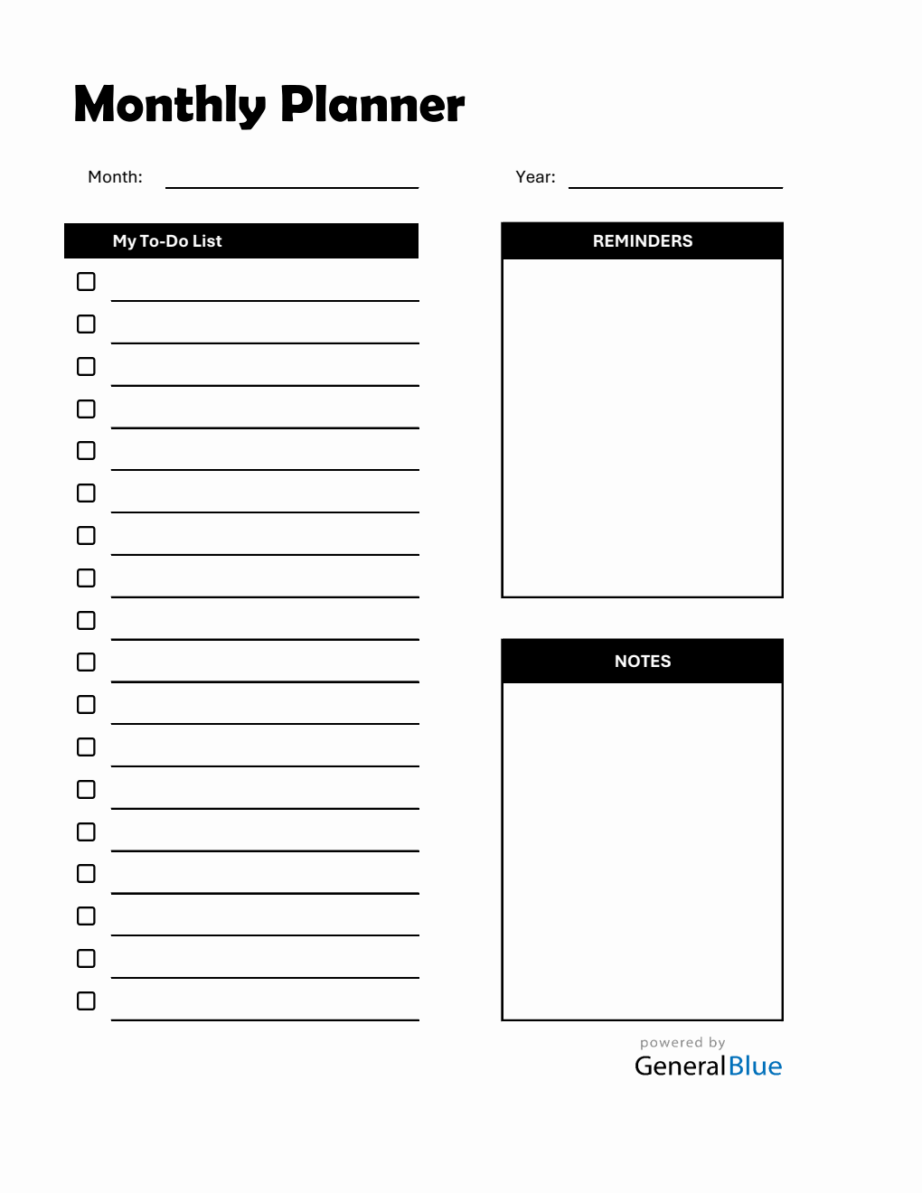 Free Printable Monthly Planner with To-Do List (Excel)