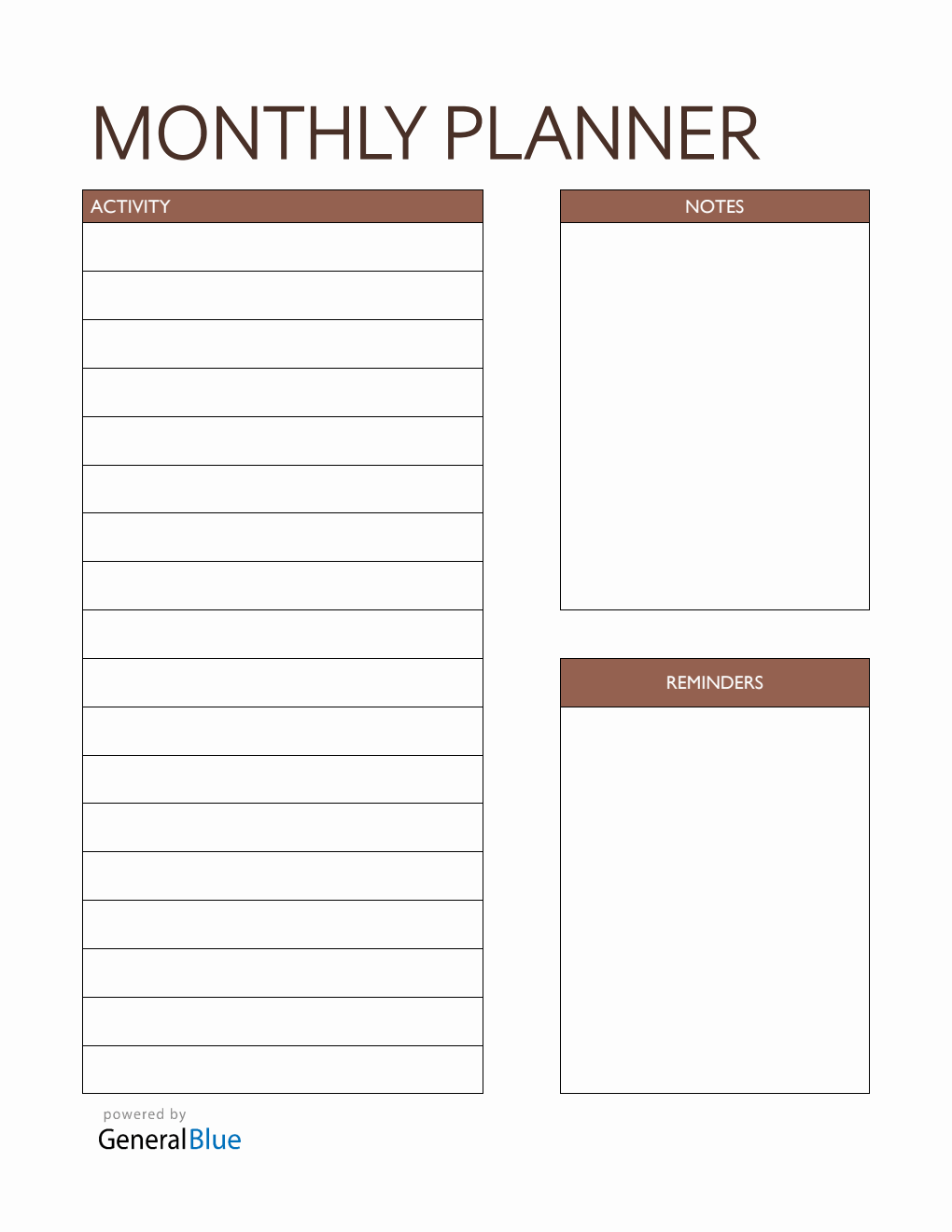 Fillable Monthly Planner in Word