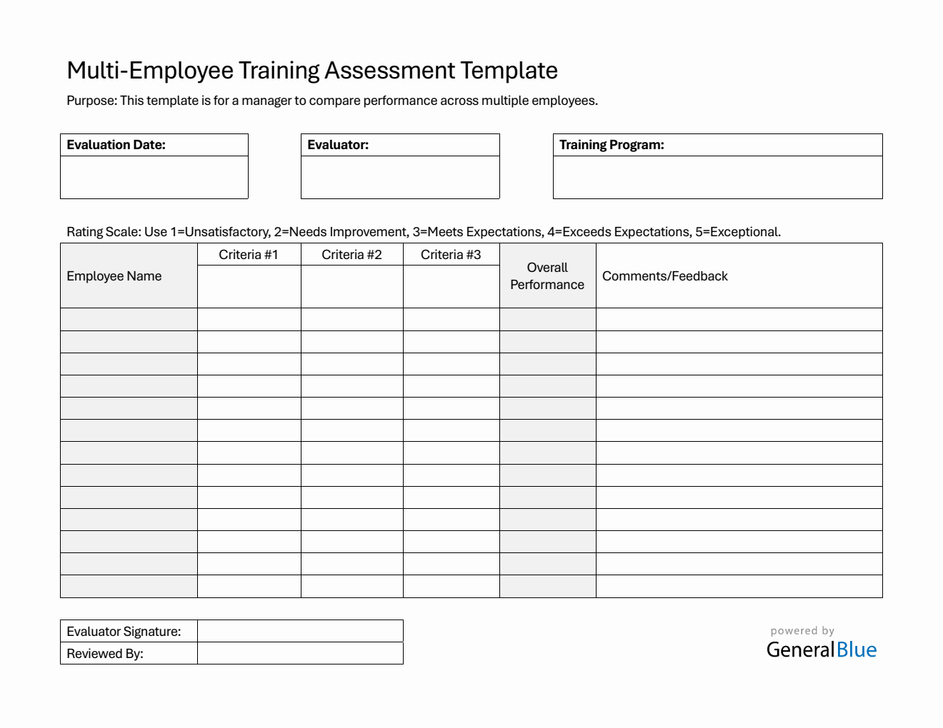 Multi-Employee Training Assessment Word Form (Minimalist)