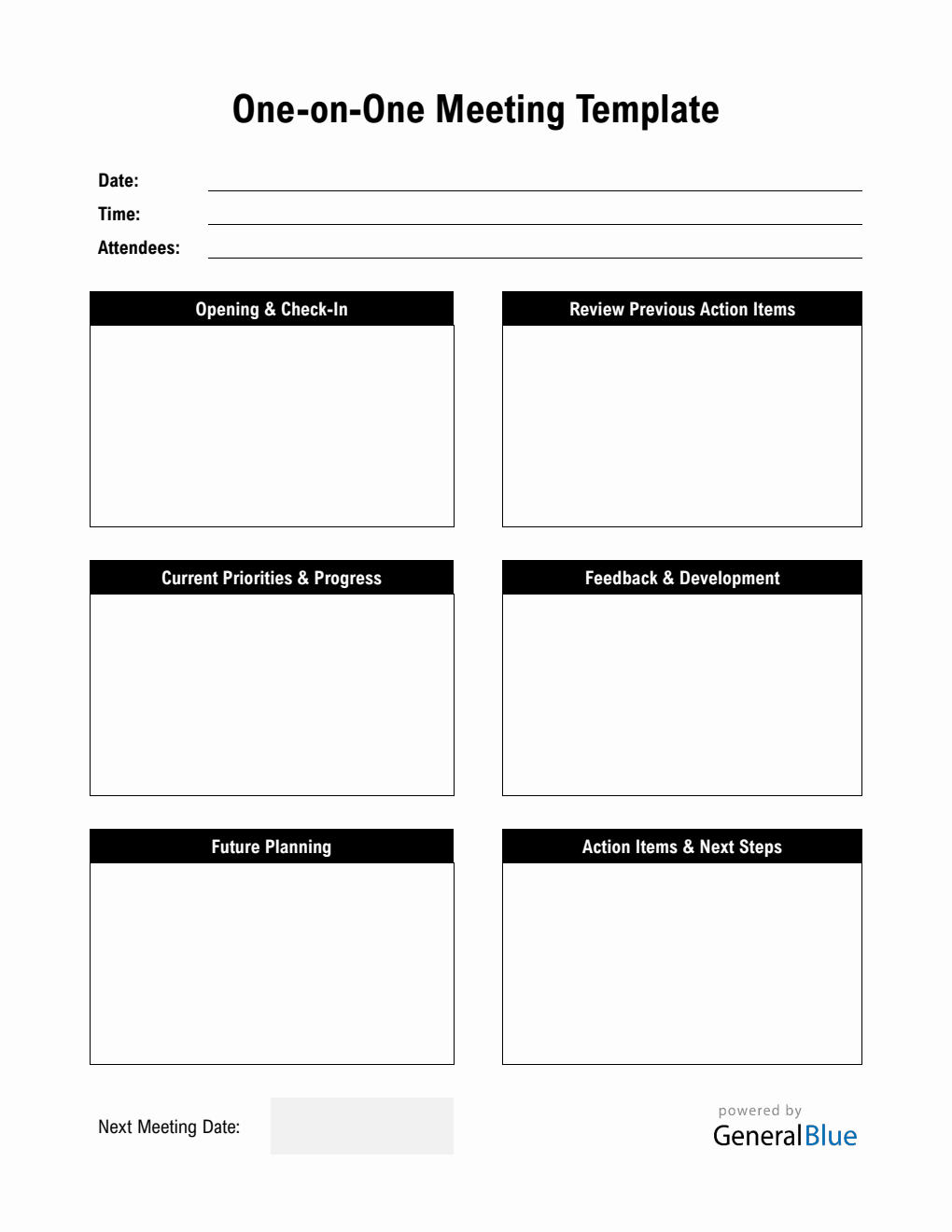 One-on-One Meeting Template PDF (Black)