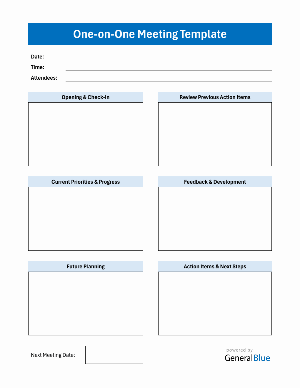 One-on-One Meeting Template PDF (General)