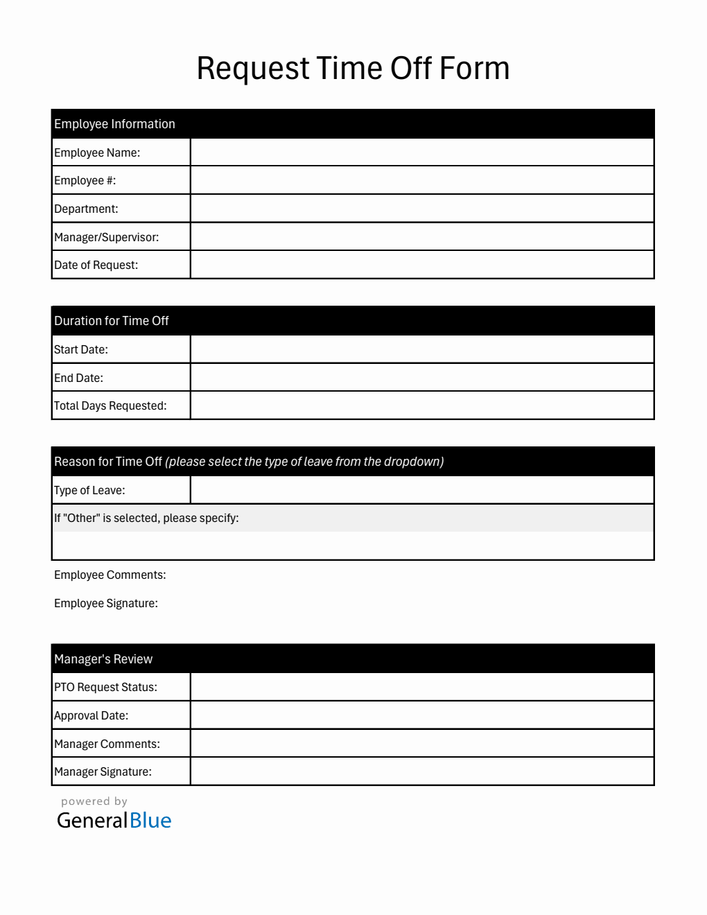 Free Professional Paid Time Off Request Form in Excel