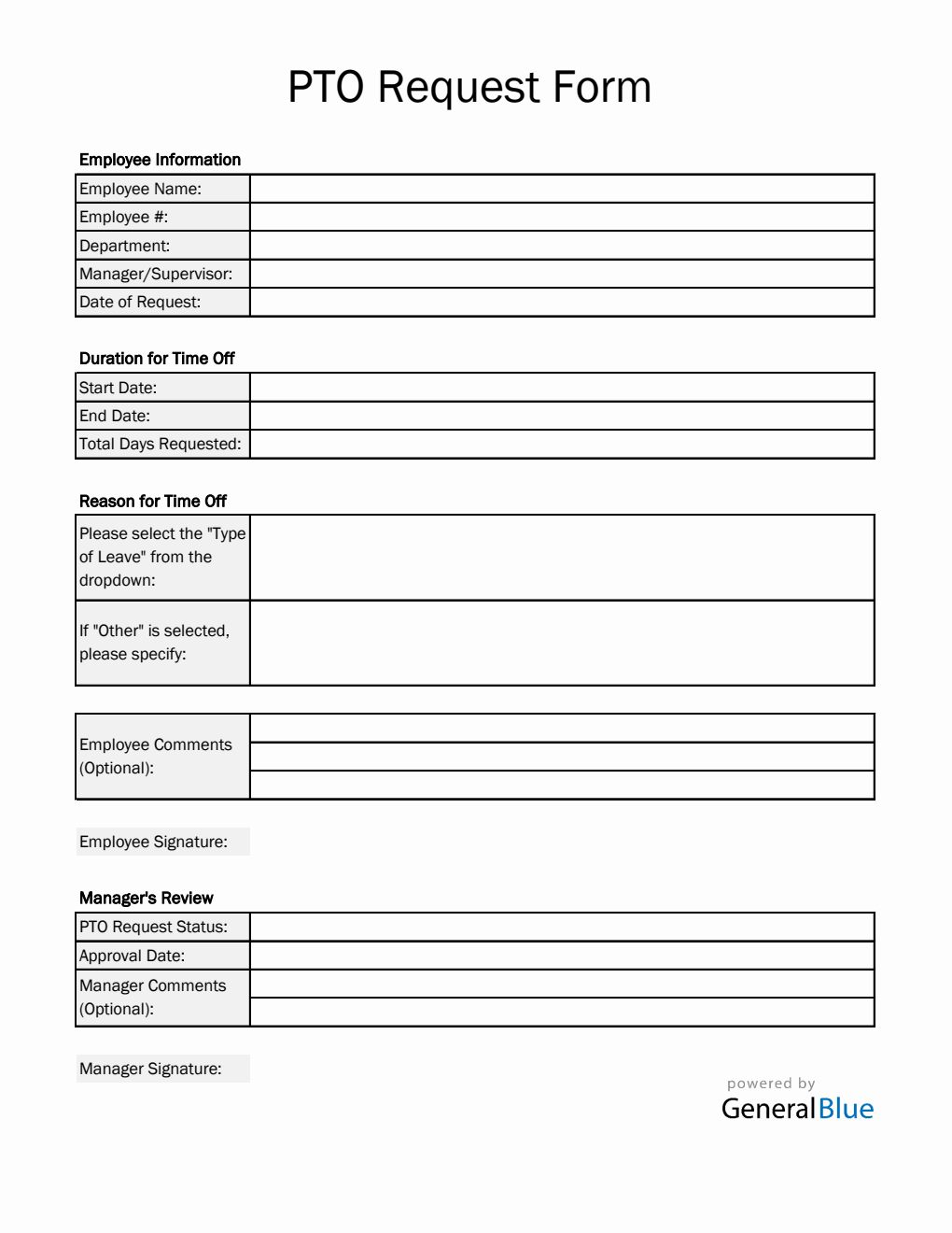 Free Basic Paid Time Off Request Form in Excel