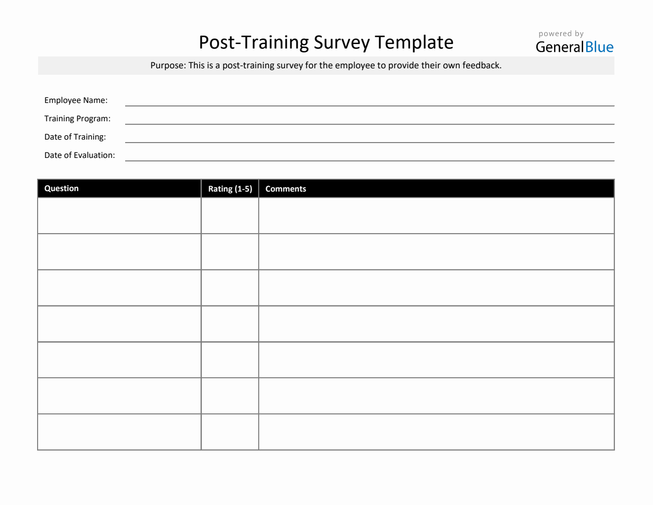 Free to Download Post-Training Survey Template (Excel Format)