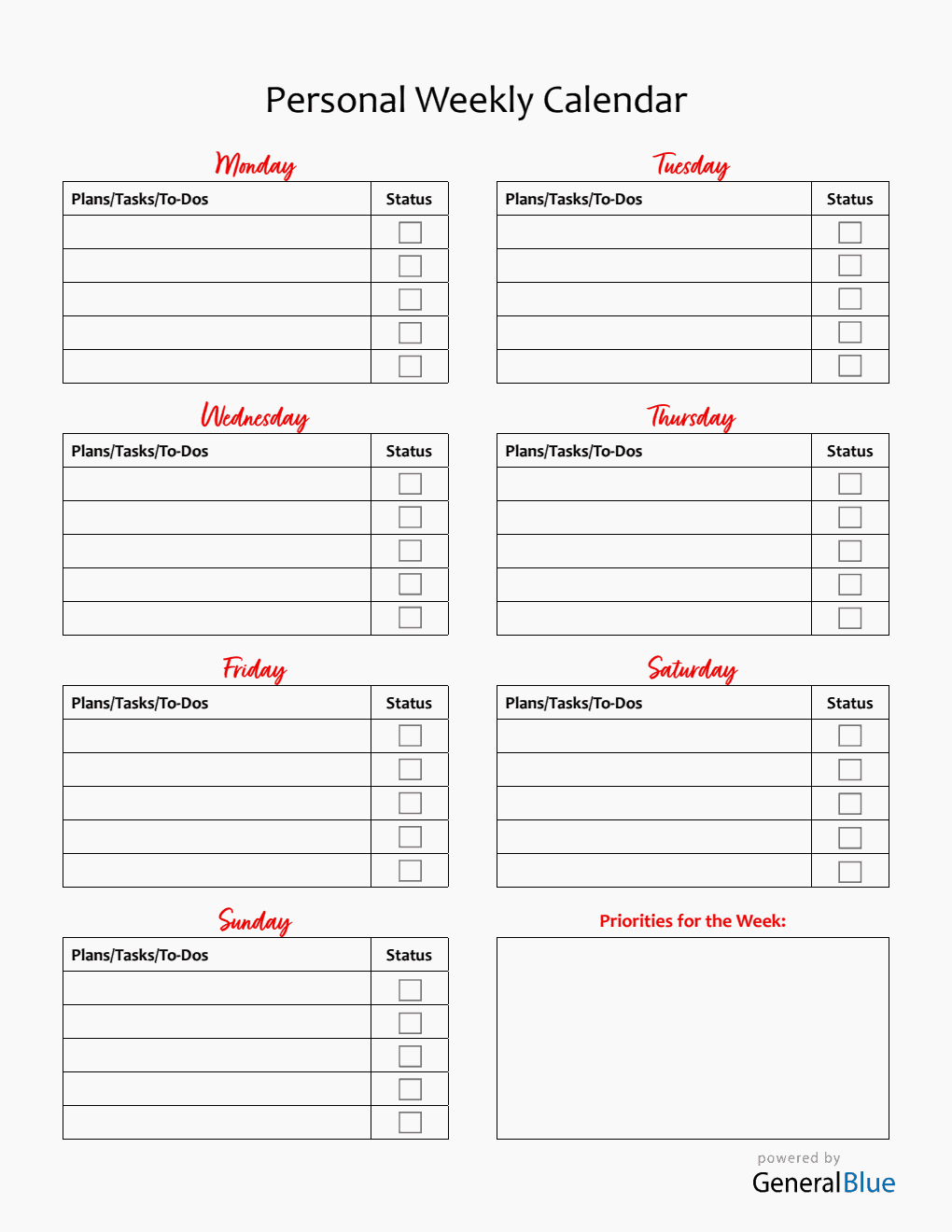 Weekly Checklist PDF - Free To Download