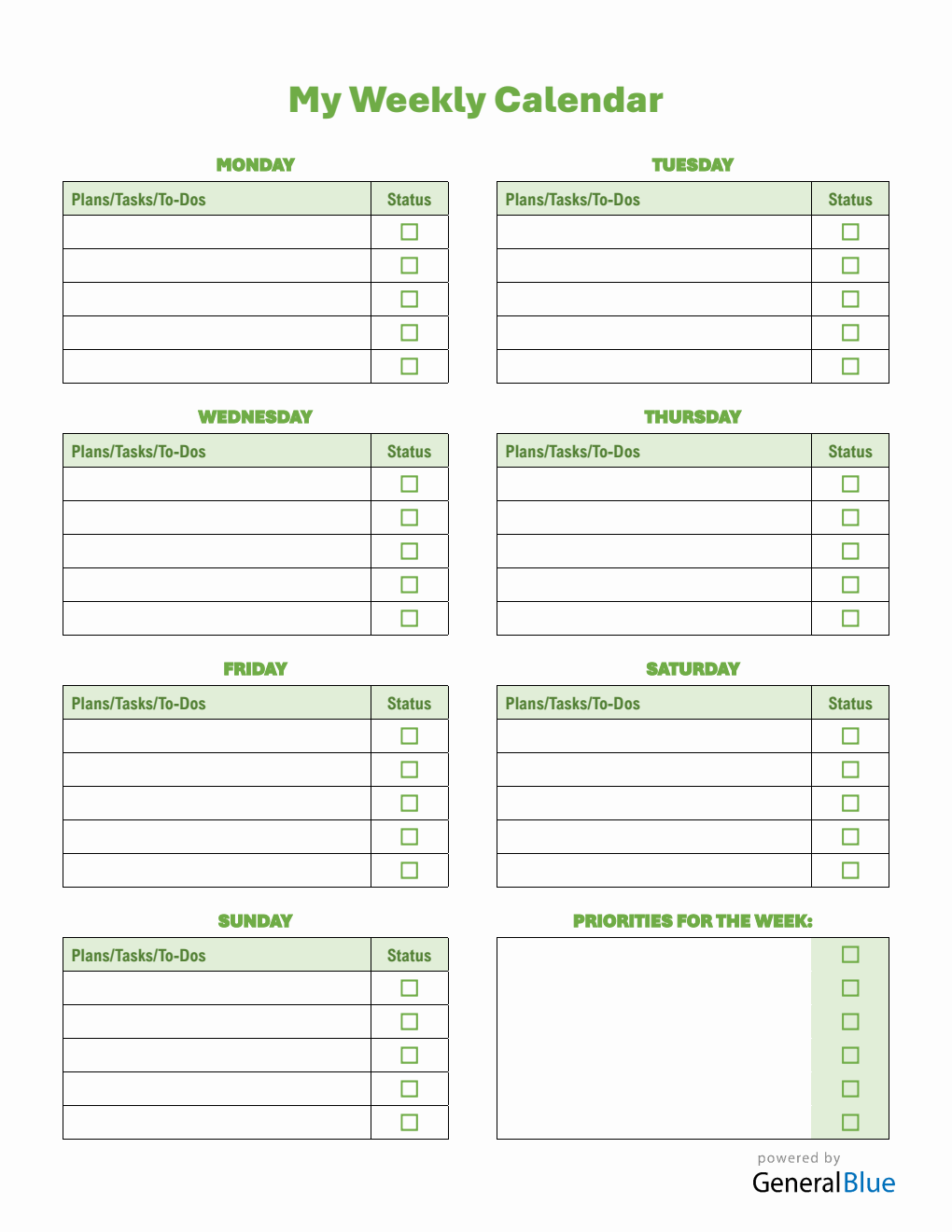 Weekly Checklist Template in Word Format - Free To Modify