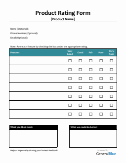 Product Review Form Word (Portrait)