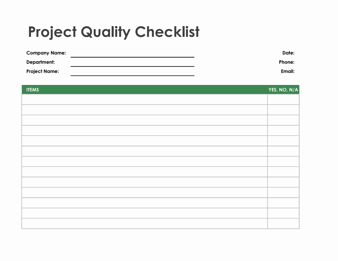 Excel Project Quality Checklist