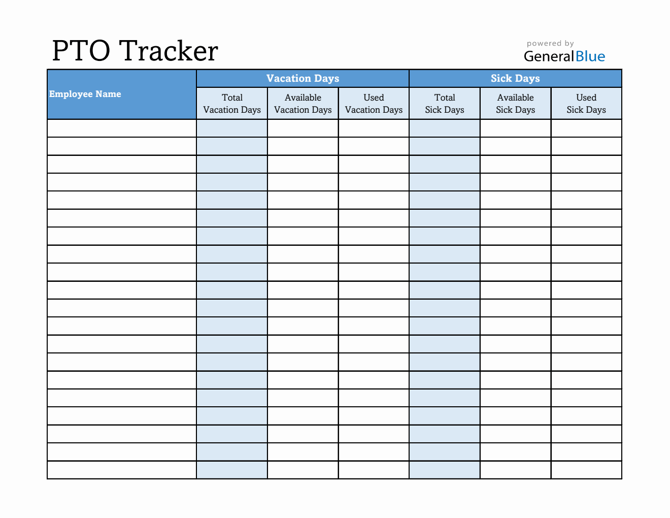 Free Excel PTO/Leave Balance Tracker (Blue)