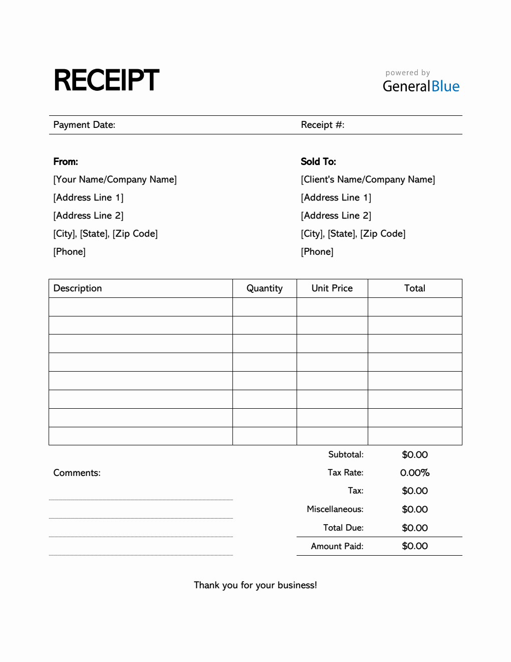 Receipt Template in Word (Simple)